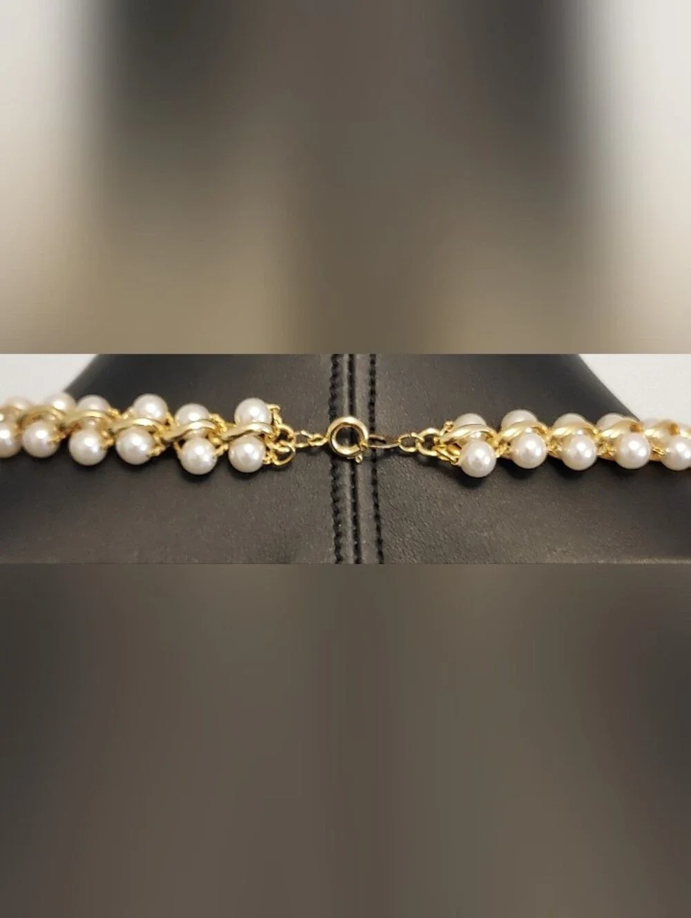 Vintage Interwoven Gold Chain & Faux Pearl Statement Necklace